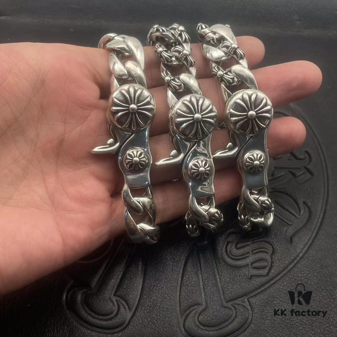 Chrome Hearts Lobster Clasp Large Bracelet, Accurate Pattern and Details, Difficult to Produce, Inner Cross Design Features a Ring of Engraved Text