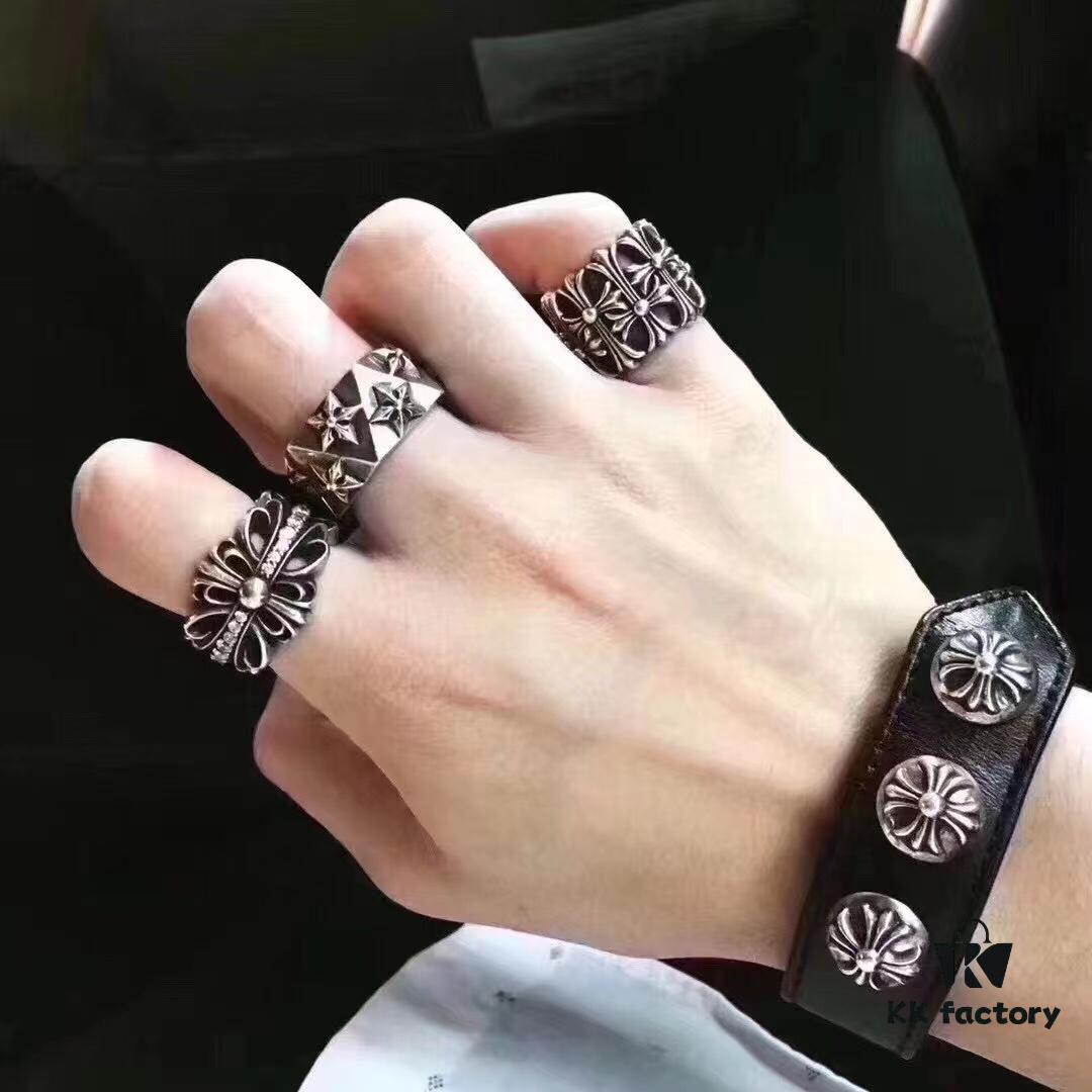 High-Version Chrome Hearts Open Cross Ring, Upgraded Diamond-Inlaid Aged Design, Clear Engraving Details, Unisex Wear, Timeless and Stylish, Available in US Sizes 5-12
