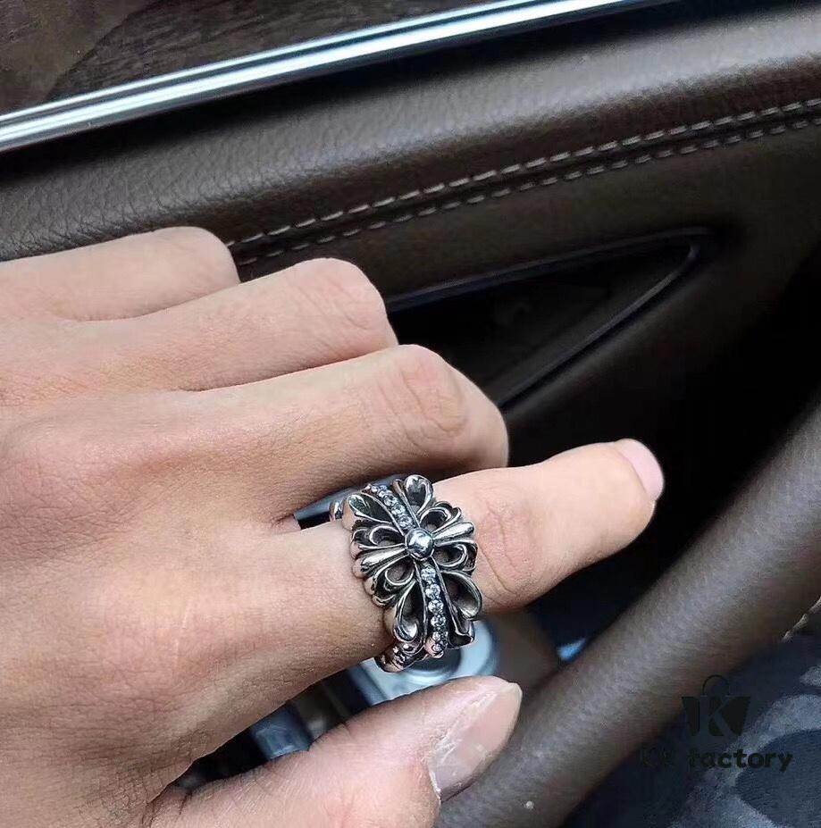 High-Version Chrome Hearts Open Cross Ring, Upgraded Diamond-Inlaid Aged Design, Clear Engraving Details, Unisex Wear, Timeless and Stylish, Available in US Sizes 5-12
