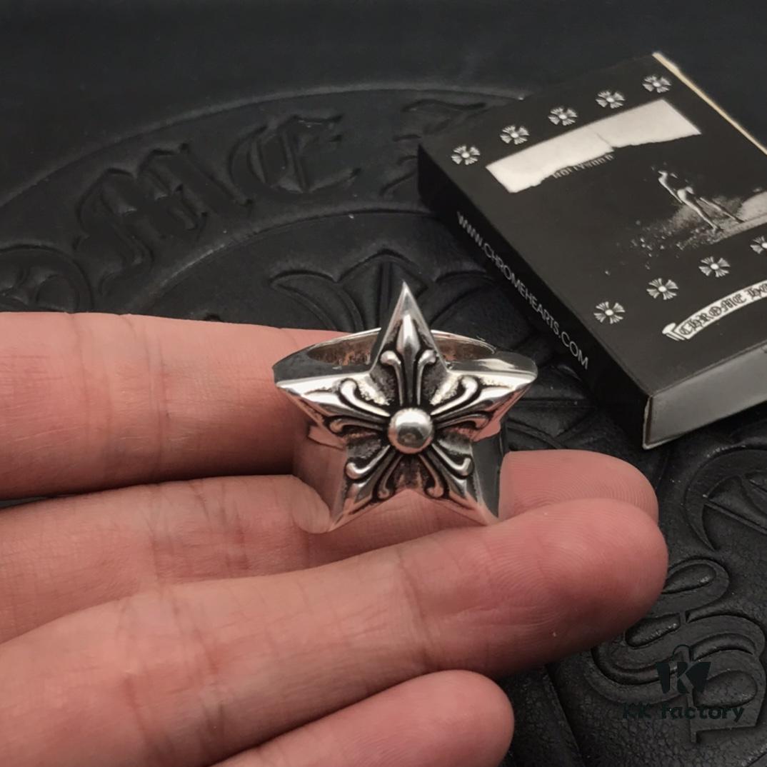 High-Grade Chrome Hearts Large Five-Point Star Ring, Precise Engraving, US Size 7 to 11 Available