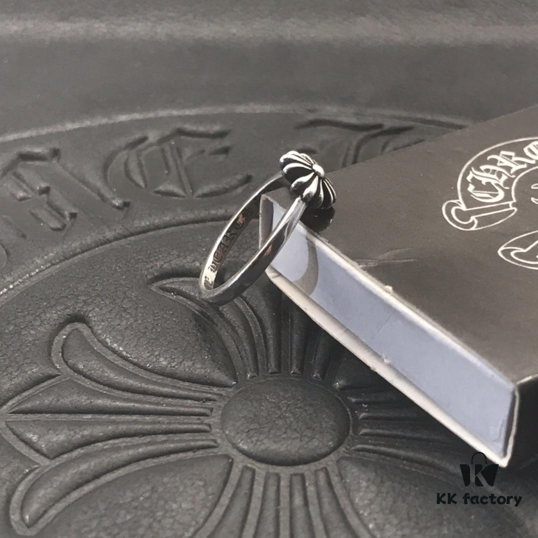 High-Version Chrome Hearts Cross Flower Small Ring, Clear Engraving, Unisex Design, Available in US Sizes 5 to 9