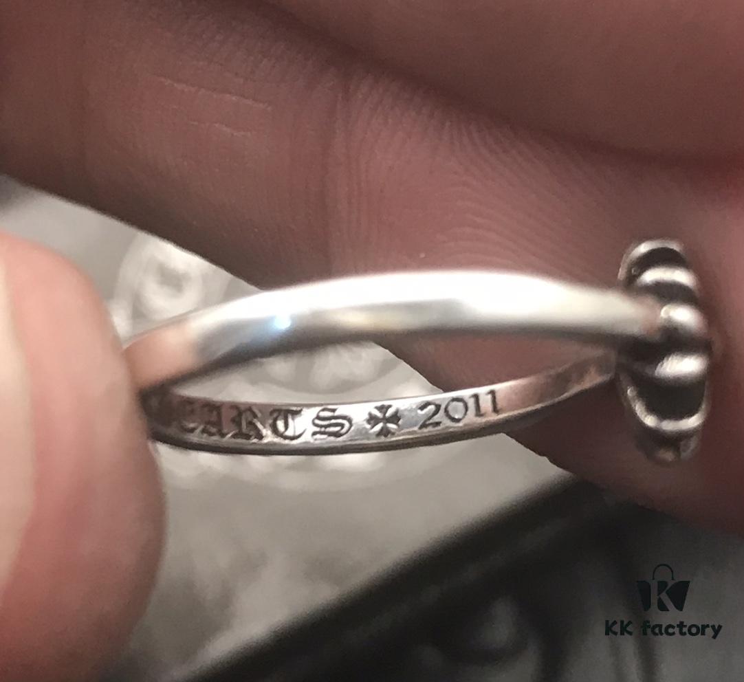 High-Version Chrome Hearts Cross Flower Small Ring, Clear Engraving, Unisex Design, Available in US Sizes 5 to 9