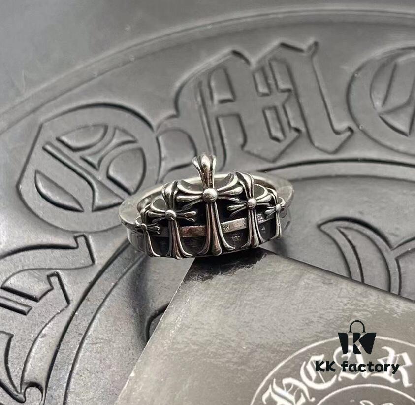 High-Version Chrome Hearts Mountain-Shaped Tombstone Crown Ring, Precise Engraving and Clear Lettering, Unisex Design, Available in US Sizes 5 to 11