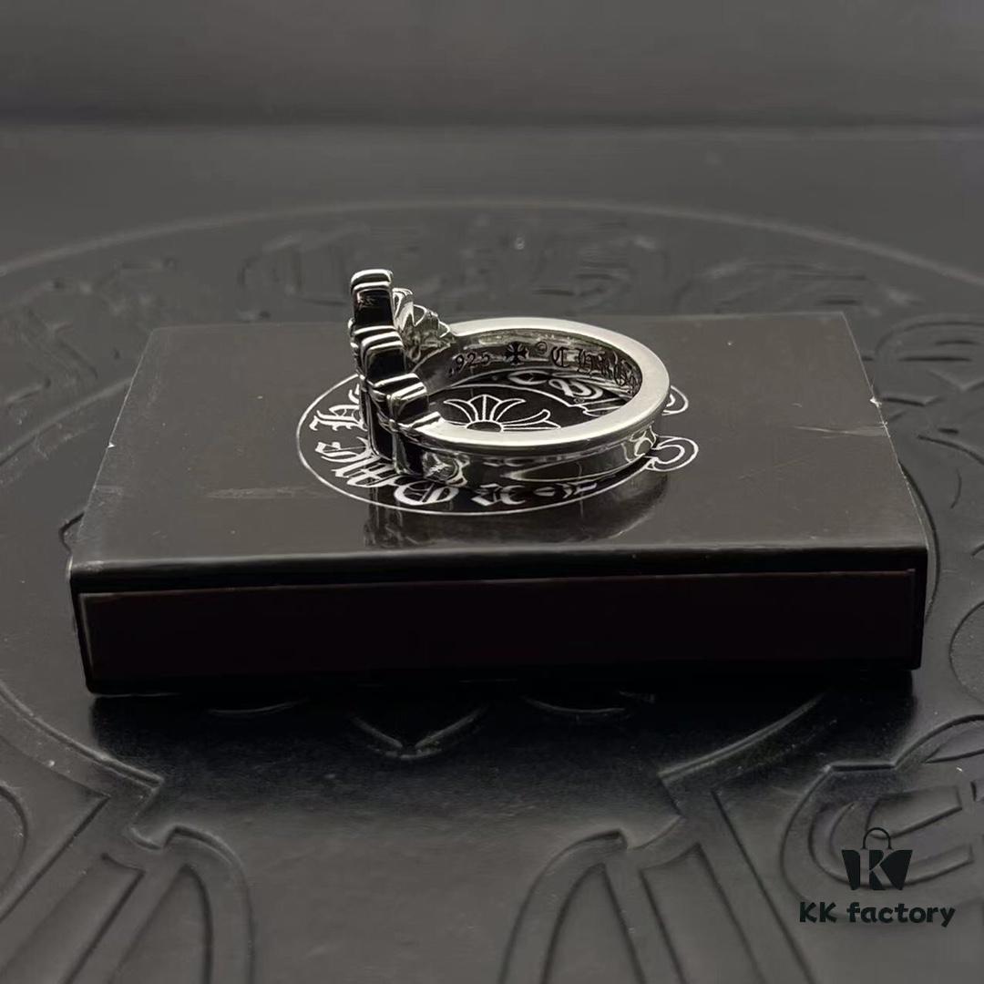 High-Version Chrome Hearts Mountain-Shaped Tombstone Crown Ring, Precise Engraving and Clear Lettering, Unisex Design, Available in US Sizes 5 to 11