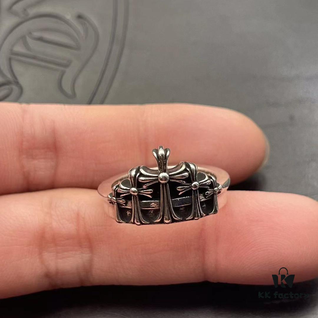 High-Version Chrome Hearts Mountain-Shaped Tombstone Crown Ring, Precise Engraving and Clear Lettering, Unisex Design, Available in US Sizes 5 to 11