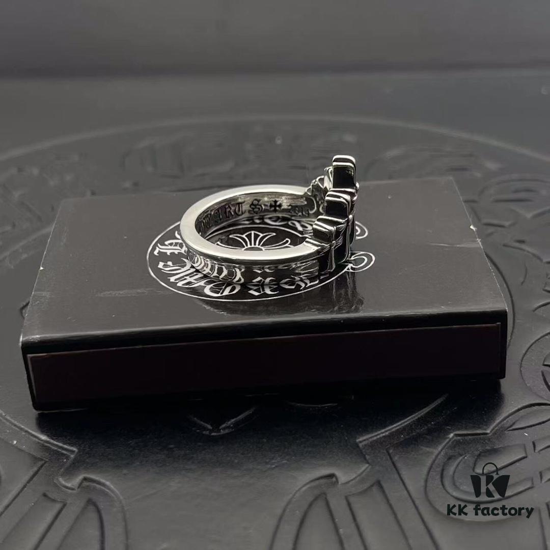 High-Version Chrome Hearts Mountain-Shaped Tombstone Crown Ring, Precise Engraving and Clear Lettering, Unisex Design, Available in US Sizes 5 to 11