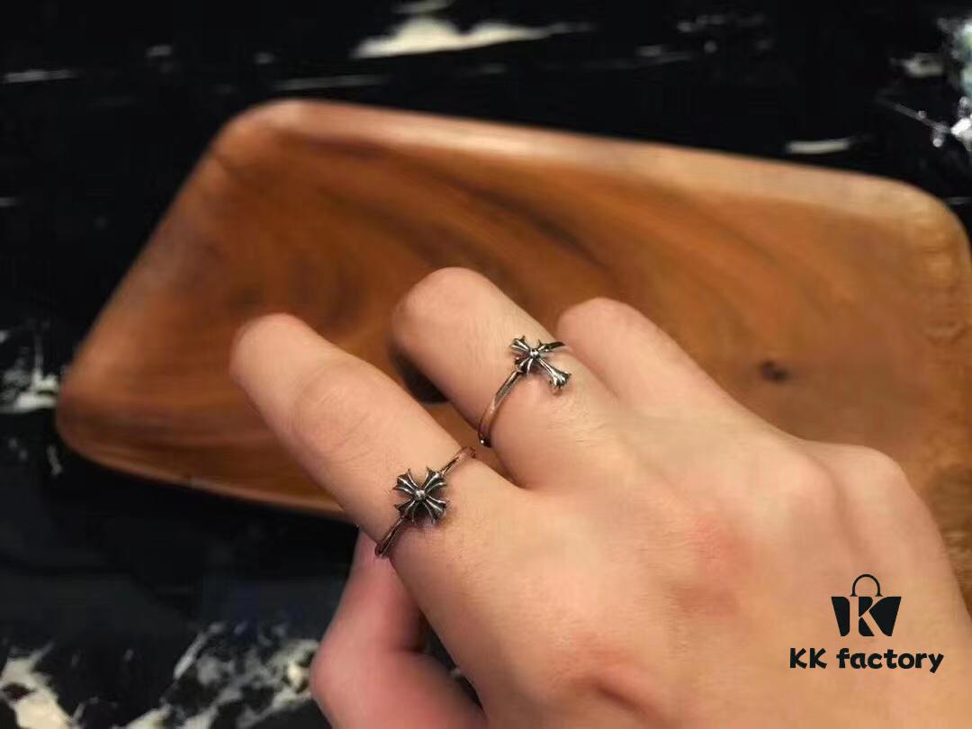 High-Version Chrome Hearts Cross Flower Small Ring, Clear Engraving, Unisex Design, Available in US Sizes 5 to 9