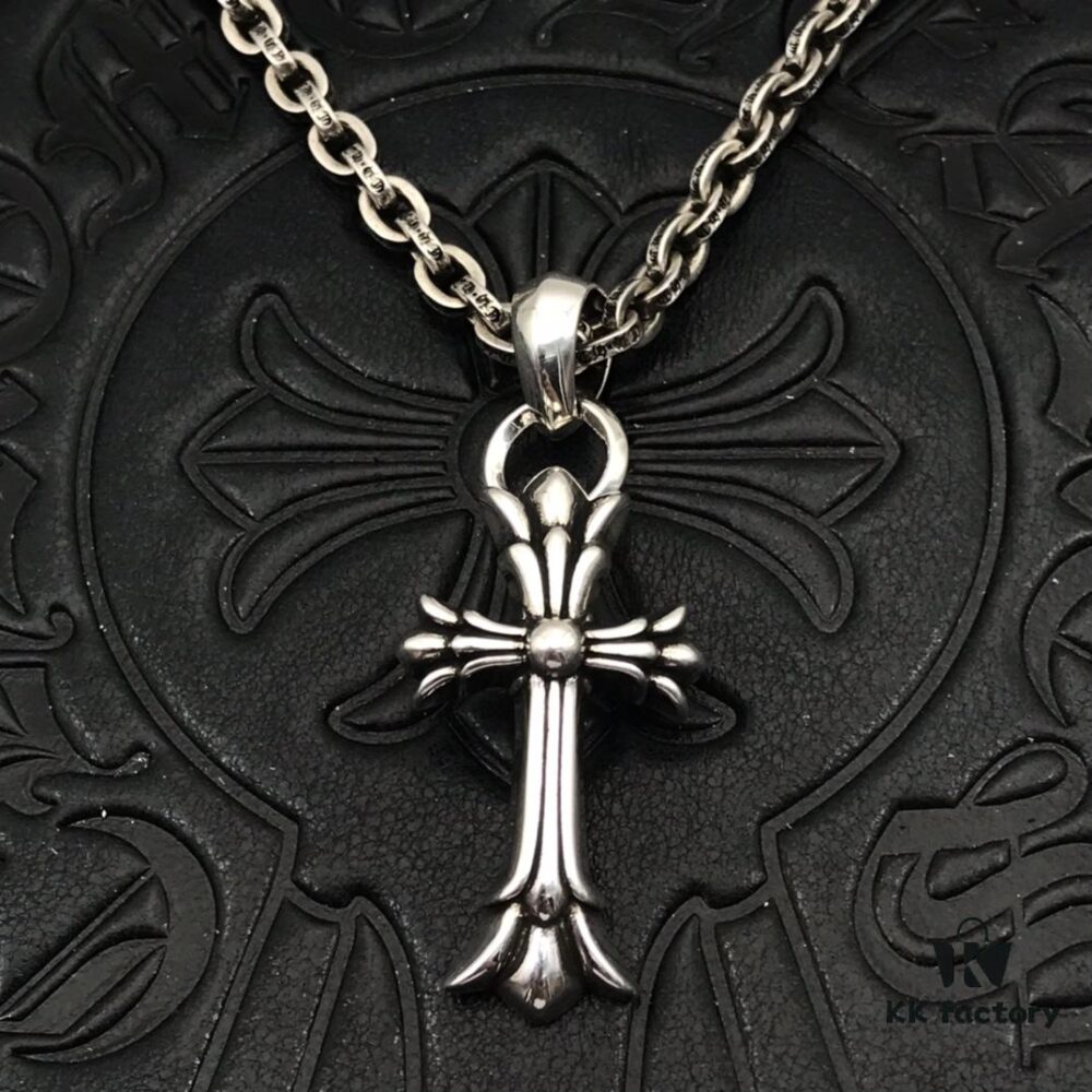 High-Version Chrome Hearts Classic Medium Waterdrop Double Cross Pendant Necklace with Letter Chain, 50-70cm Adjustable Length