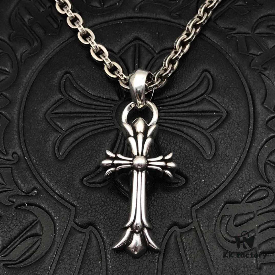 High-Version Chrome Hearts Classic Medium Waterdrop Double Cross Pendant Necklace with Letter Chain, 50-70cm Adjustable Length