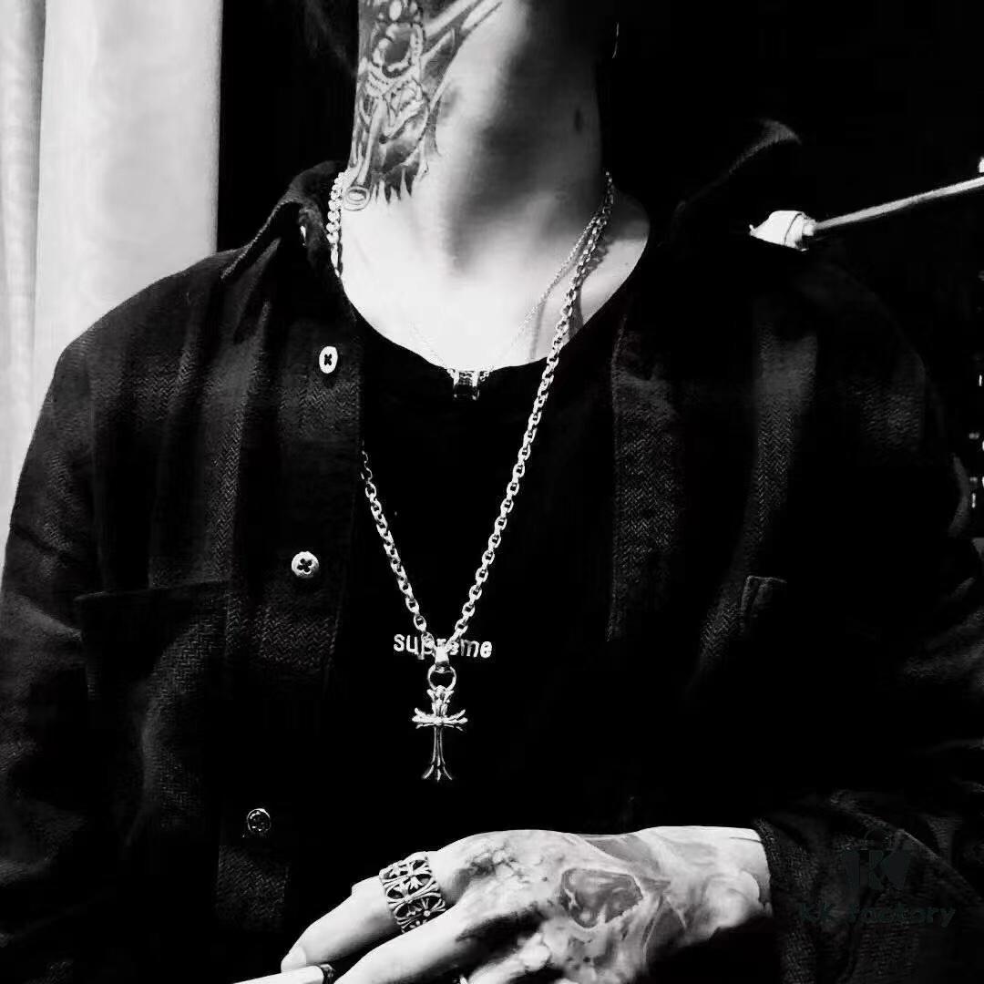 High-Version Chrome Hearts Classic Medium Waterdrop Double Cross Pendant Necklace with Letter Chain, 50-70cm Adjustable Length