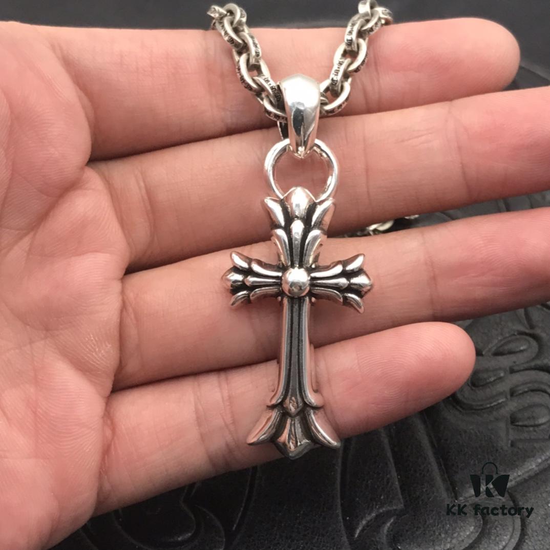 High-Version Chrome Hearts Classic Medium Waterdrop Double Cross Pendant Necklace with Letter Chain, 50-70cm Adjustable Length