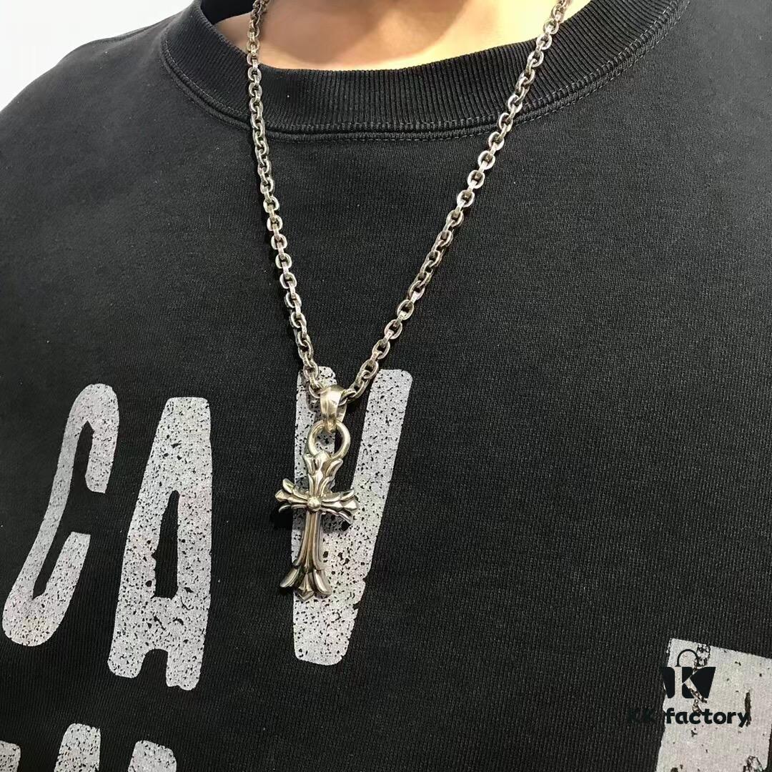 High-Version Chrome Hearts Classic Medium Waterdrop Double Cross Pendant Necklace with Letter Chain, 50-70cm Adjustable Length