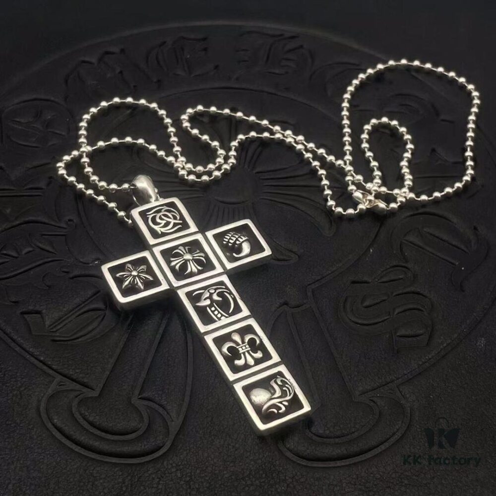 High-End Croxx Seven-Element Cross Pendant Paired with Classic Bead Chain, Available in 50-70cm Lengths