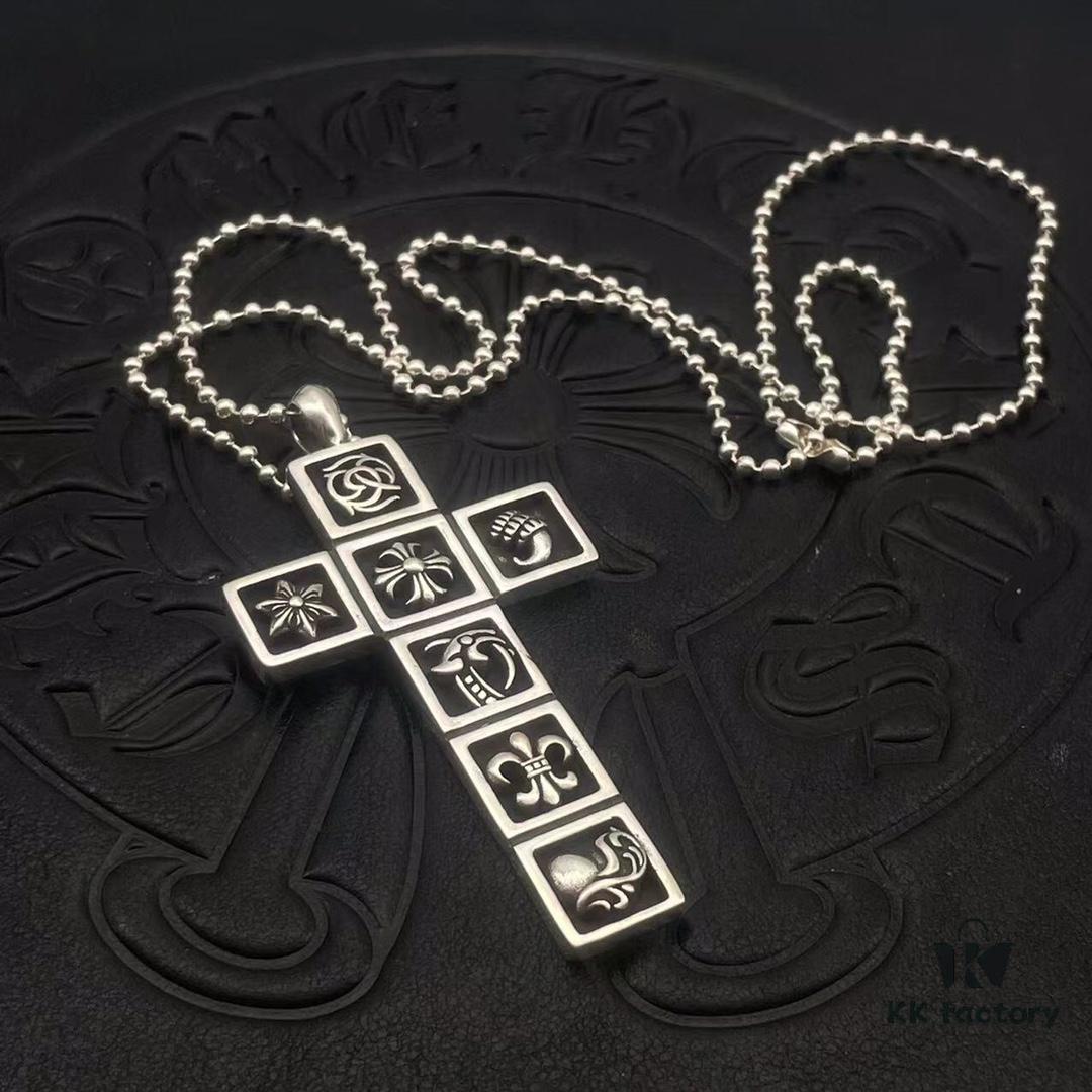High-End Croxx Seven-Element Cross Pendant Paired with Classic Bead Chain, Available in 50-70cm Lengths