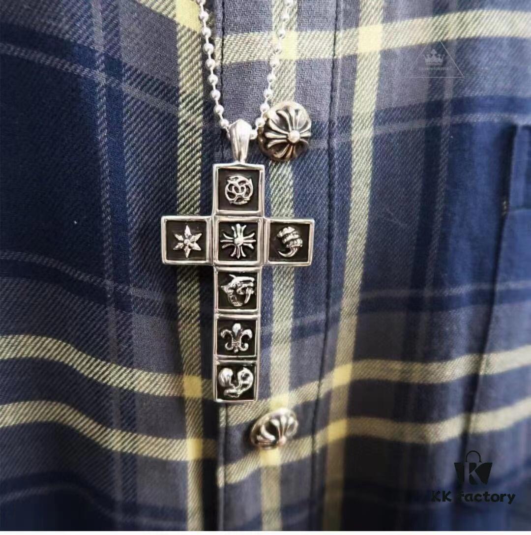 High-End Croxx Seven-Element Cross Pendant Paired with Classic Bead Chain, Available in 50-70cm Lengths