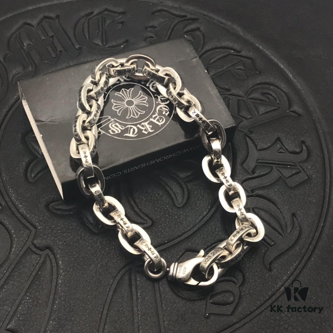 High-Version Chrome Hearts Thick Letter Bracelet, Authentic Lobster Clasp, Clear Engraving, Closely Connected Links, Not Comparable to Common Oversized Extended Versions, Unisex Wear, Available in Sizes 17 to 21