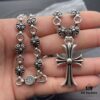 High-Version Chrome Hearts Cross Pendant Necklace with Integrated Chain, Original Horseshoe Clasp, Clear Engraving Details, Unisex Wear, 60cm Length