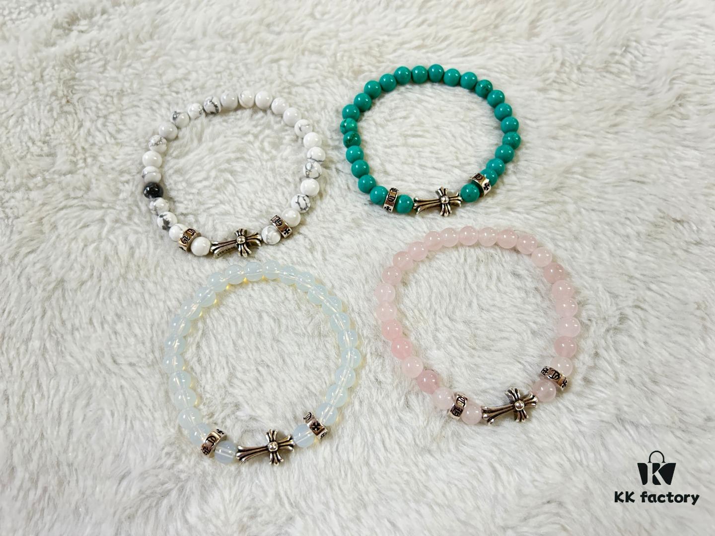 Chrome Hearts 3-Accessory Horizontal Cross 6mm Bead Bracelet, Full Color Range, Custom Length Available