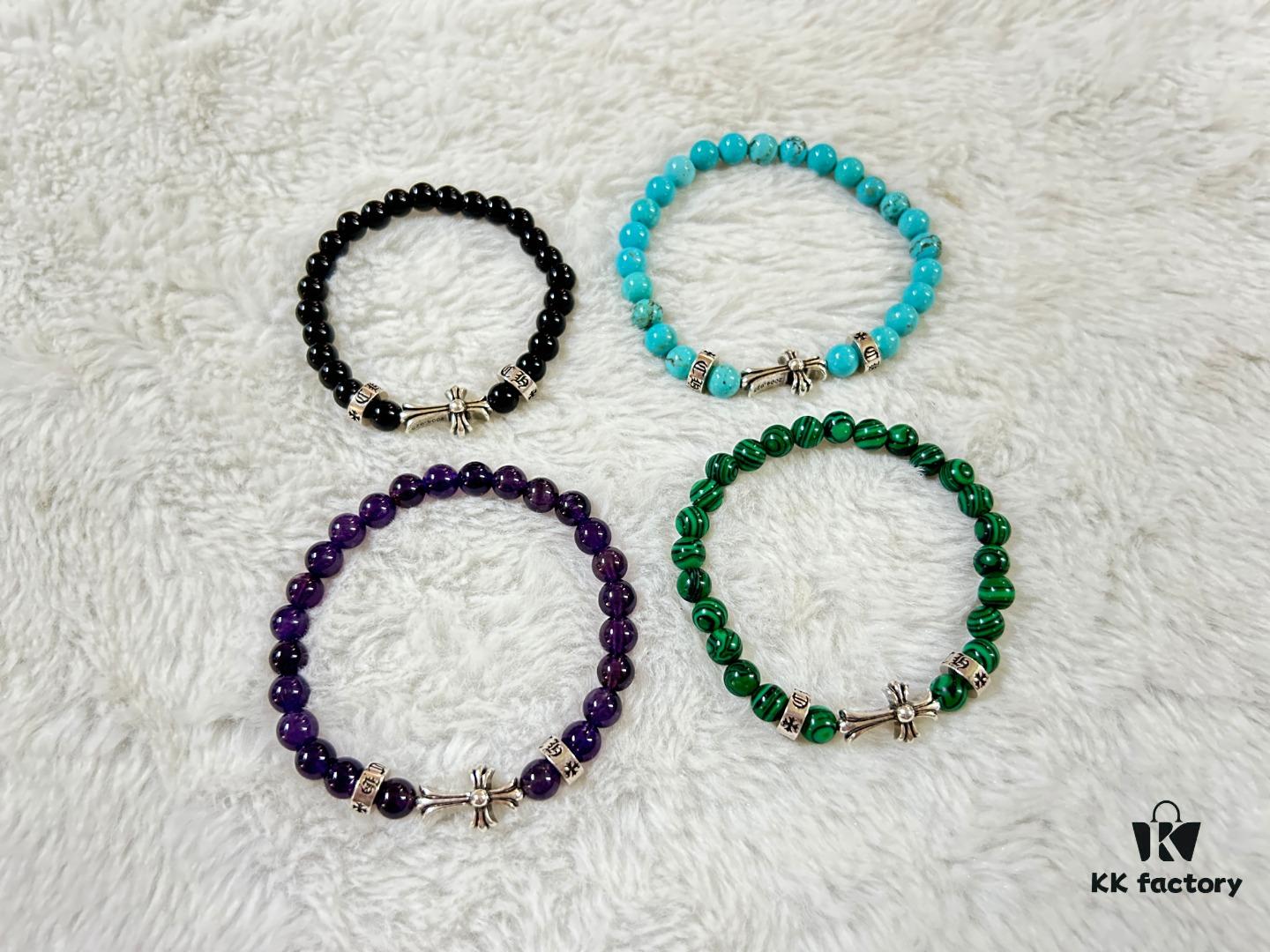 Chrome Hearts 3-Accessory Horizontal Cross 6mm Bead Bracelet, Full Color Range, Custom Length Available