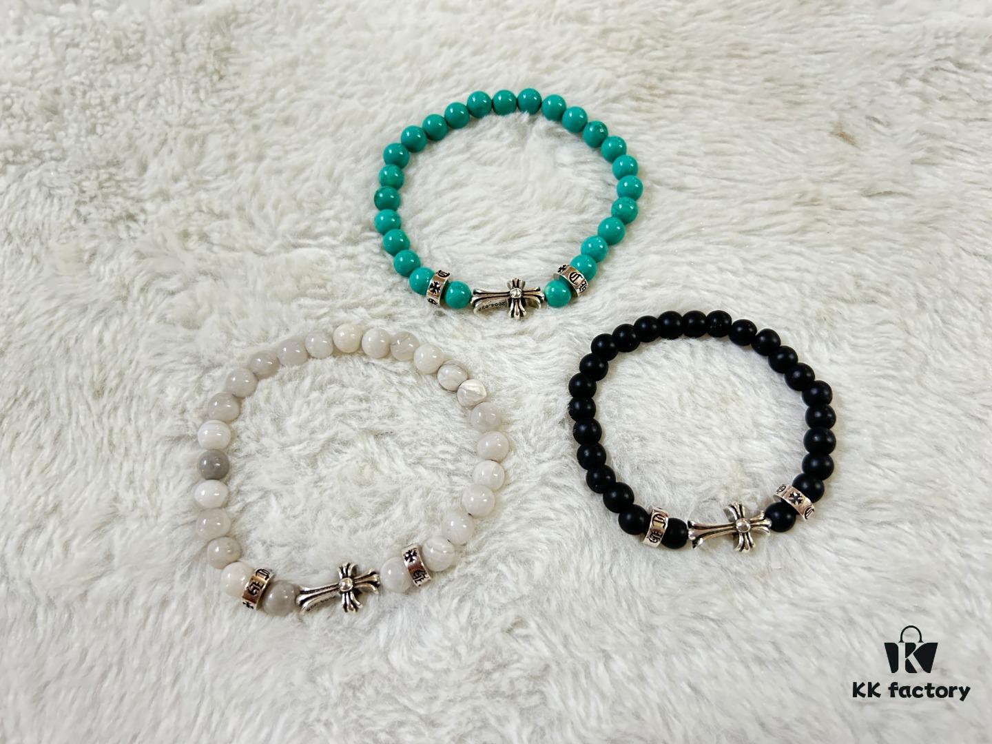 Chrome Hearts 3-Accessory Horizontal Cross 6mm Bead Bracelet, Full Color Range, Custom Length Available