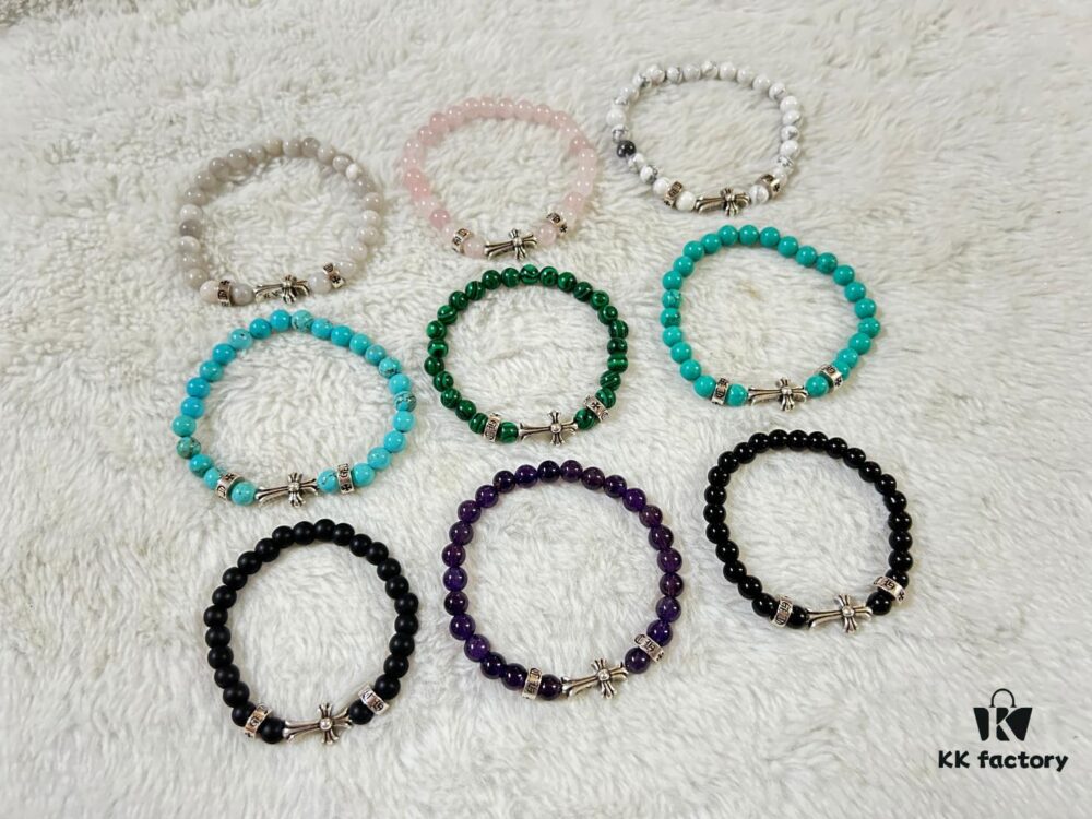 Chrome Hearts 3-Accessory Horizontal Cross 6mm Bead Bracelet, Full Color Range, Custom Length Available