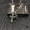 High-Version Chrome Hearts Vintage Green Diamond Double Cross Necklace, One Style Four Straps, The Pinnacle of Cross Necklaces, A Timeless Classic