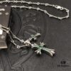 High-Version Chrome Hearts Vintage Green Diamond Double Cross Necklace, One Style Four Straps, The Pinnacle of Cross Necklaces, A Timeless Classic