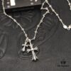 High-Version Chrome Hearts Vintage Green Diamond Double Cross Necklace, One Style Four Straps, The Pinnacle of Cross Necklaces, A Timeless Classic