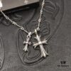 High-Version Chrome Hearts Blue Diamond Aged Double Cross Necklace, One Style Four Wears, The Pinnacle of Cross Necklaces, A Timeless Classic