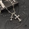 High-Version Chrome Hearts Pink Diamond Aged Double Cross Necklace, One Item with Four Chains, the Pinnacle of Cross Necklaces, a Timeless Classic