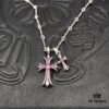 High-Version Chrome Hearts Pink Diamond Aged Double Cross Necklace, One Item with Four Chains, the Pinnacle of Cross Necklaces, a Timeless Classic