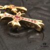High-End Chrome Hearts Pink Diamond Double Cross Necklace, Thick 22K Gold Plated, 50-70cm Adjustable Chain