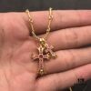 High-End Chrome Hearts Pink Diamond Double Cross Necklace, Thick 22K Gold Plated, 50-70cm Adjustable Chain