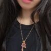 High-End Chrome Hearts Pink Diamond Double Cross Necklace, Thick 22K Gold Plated, 50-70cm Adjustable Chain