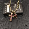 High-End Chrome Hearts Pink Diamond Double Cross Necklace, Thick 22K Gold Plated, 50-70cm Adjustable Chain