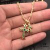 High-Version Chrome Hearts Green Diamond Double Cross Necklace, Thick 22K Gold Plated, Distinct from Common 18K Gold Tone, 22K Offers a Rich Color Close to Pure Gold, One Necklace with Four Adjustable Chains, The Pinnacle of Cross Necklaces, A Timeless Classic