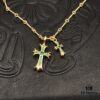 High-Version Chrome Hearts Green Diamond Double Cross Necklace, Thick 22K Gold Plated, Distinct from Common 18K Gold Tone, 22K Offers a Rich Color Close to Pure Gold, One Necklace with Four Adjustable Chains, The Pinnacle of Cross Necklaces, A Timeless Classic