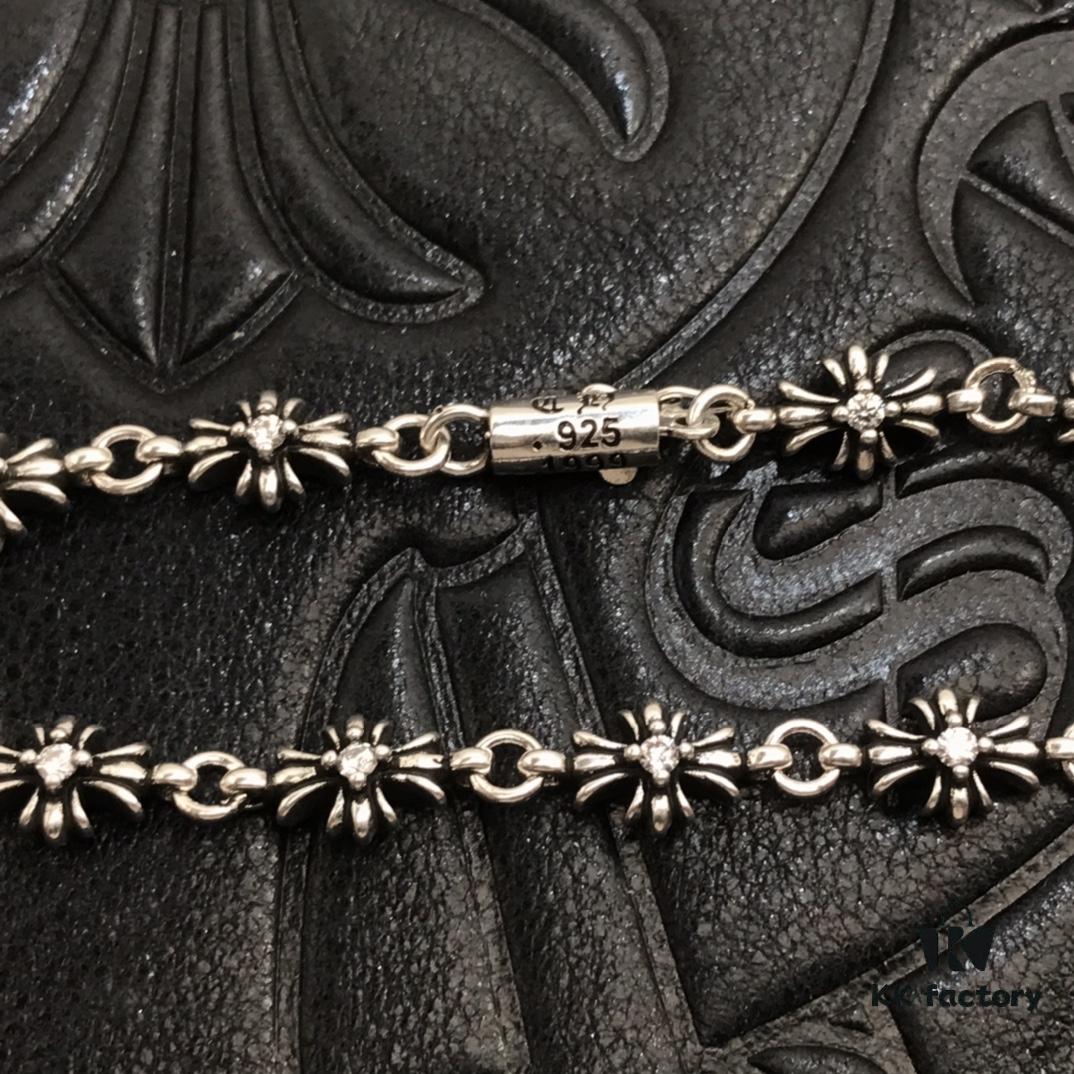 High-Grade Chrome Hearts Diamond-Paved Fine Cross Bracelet, Authentic Buckle Design, Original 14K Gold Engraved Insert, Unisex Wear, Sizes 17-18-19 Available