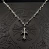 High-Version Chrome Hearts Diamond-Inlaid Cross Necklace, Integrated Chain Set, Reversible Design with One Side Diamond-Inlaid and the Other Plain, 60cm Length, Clear Engraving and Precise Details, Original Buckle