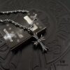 High-Version Chrome Hearts Diamond-Inlaid Cross Necklace, Integrated Chain Set, Reversible Design with One Side Diamond-Inlaid and the Other Plain, 60cm Length, Clear Engraving and Precise Details, Original Buckle