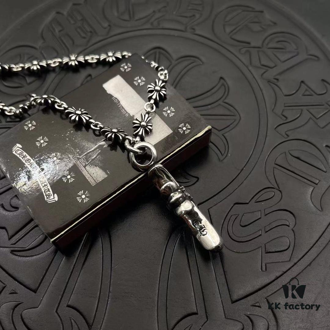 High-Version Chrome Hearts Diamond-Inlaid Cross Necklace, Integrated Chain Set, Reversible Design with One Side Diamond-Inlaid and the Other Plain, 60cm Length, Clear Engraving and Precise Details, Original Buckle