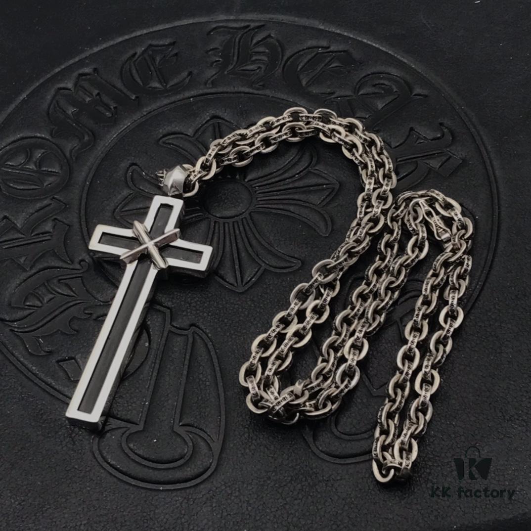 High-Version Chrome Hearts Maple Thor M Collaboration Large Cross Pendant Necklace with Letter Chain, Available in 50-70cm Length
