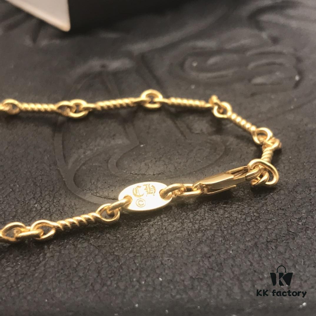 High-Version Chrome Hearts White Diamond Double Cross Necklace, Thick 22K Gold Plated, 50-70cm Adjustable Chain