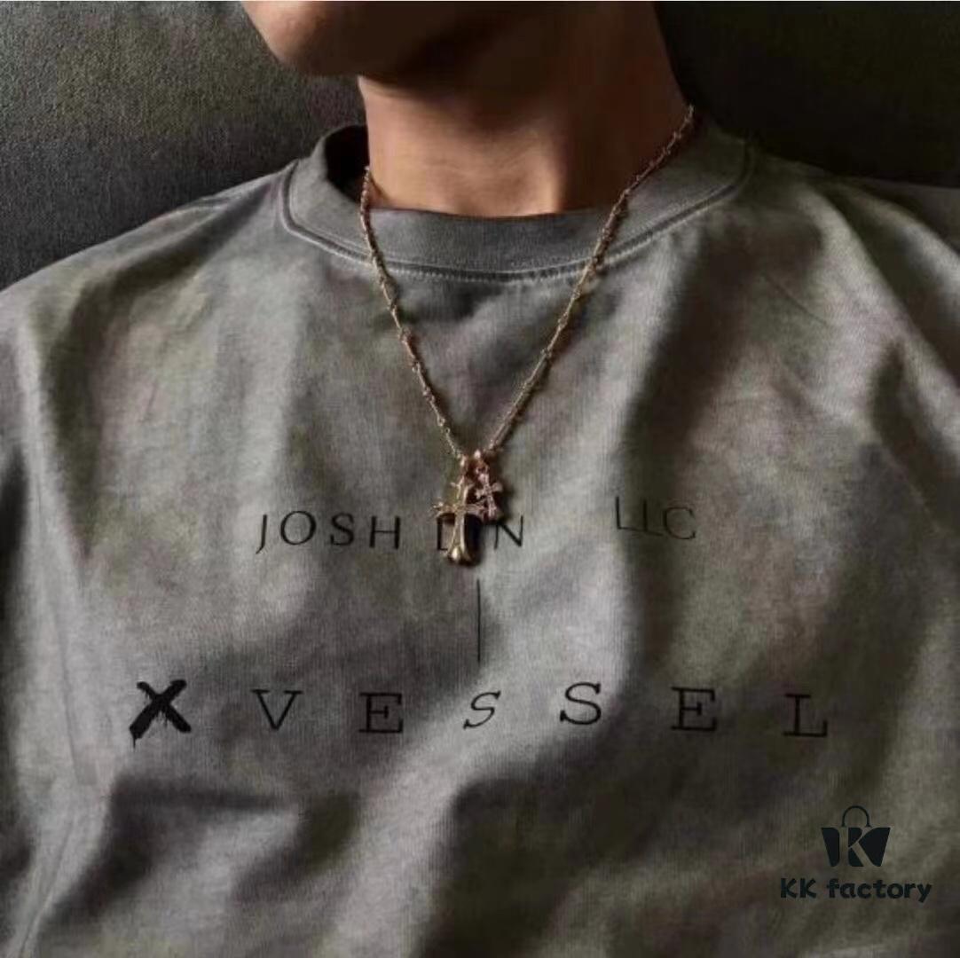 High-Version Chrome Hearts White Diamond Double Cross Necklace, Thick 22K Gold Plated, 50-70cm Adjustable Chain