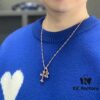 High-Version Chrome Hearts Blue Diamond Double Cross Necklace, Thick 22K Gold Plated, 50-70cm Adjustable Chain