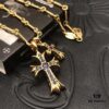 High-Version Chrome Hearts Blue Diamond Double Cross Necklace, Thick 22K Gold Plated, 50-70cm Adjustable Chain