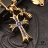 High-Version Chrome Hearts Blue Diamond Double Cross Necklace, Thick 22K Gold Plated, 50-70cm Adjustable Chain