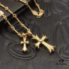 High-Version Chrome Hearts Blue Diamond Double Cross Necklace, Thick 22K Gold Plated, 50-70cm Adjustable Chain