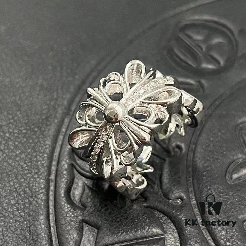 CHROME HEARTS High-Replica Platinum Diamond-Paved Openwork Cross Ring