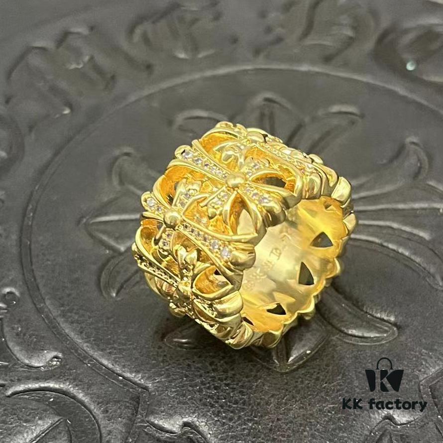 CHROME HEARTS High-Replica Crooked Cross 22K Gold Diamond-Inlaid Burial Cross Ring